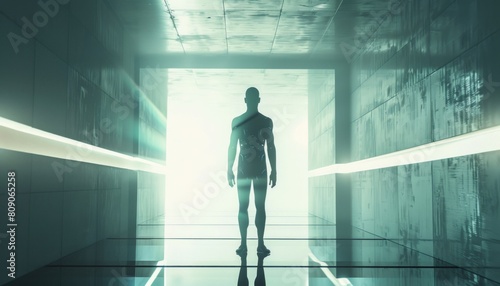 futuristic glowing man with backlight