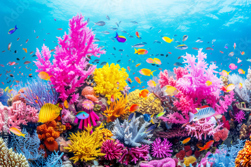 Vibrant Underwater Symphony  A Colorful Coral Reef Alive With Fish and Corals