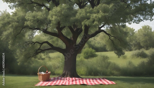 An icon of a tree with a picnic blanket spread ben upscaled 6 photo