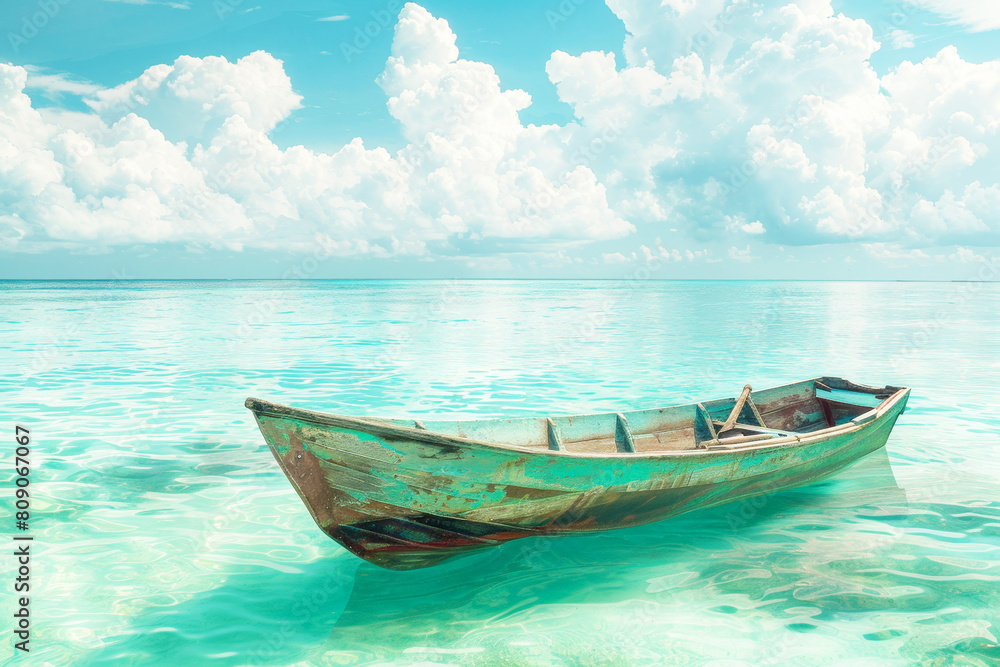 Serene Boat Gliding on Tranquil Waters Serene Boat Gliding on Tranquil Waters