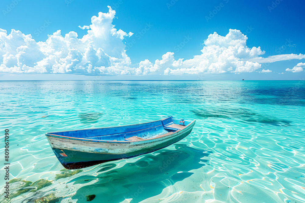 Solitary Adventure: Small Boat on Tranquil Waters Solitary Adventure: Small Boat on Tranquil Waters