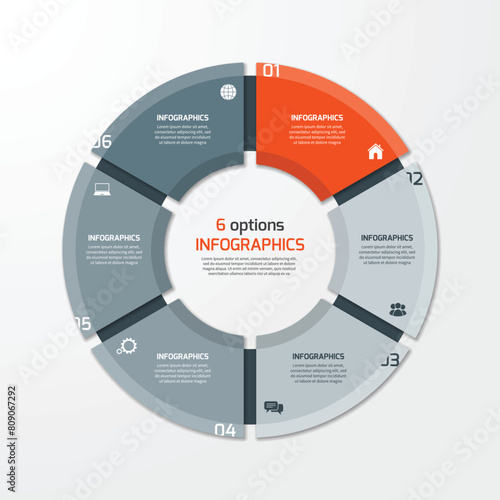Six 6 Options Circle Cycle Infographic Template Design
