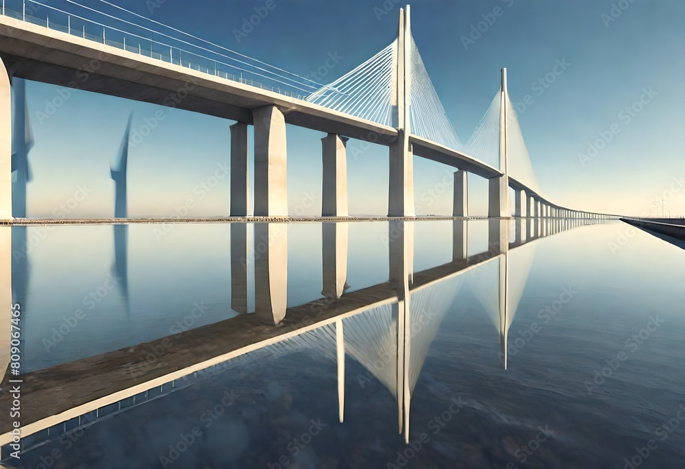 Obraz premium bridge over the river at sunset