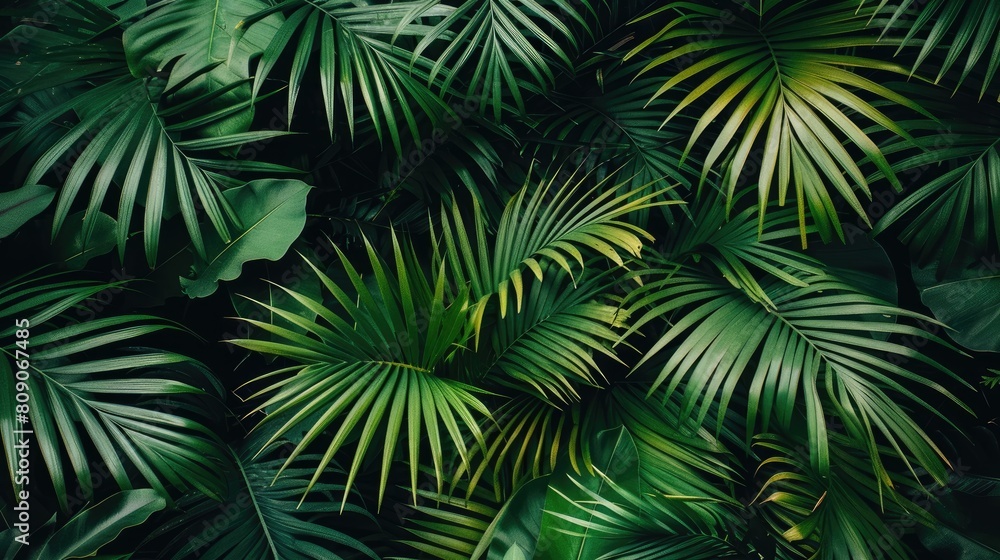 Fototapeta premium tropical palm leaves lush greenery