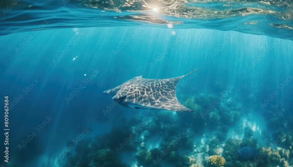 Fototapeta premium Giant Stingrays in the blue ocean, a stunning view of marine animals