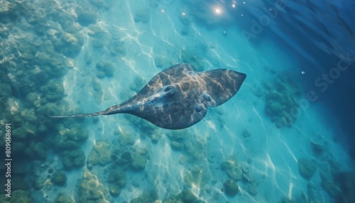 Giant Stingrays in the blue ocean  a stunning view of marine animals