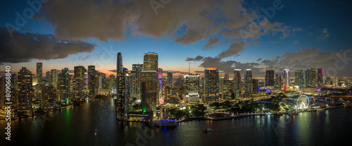 Wallpaper Mural Night urban landscape of downtown district of Miami Brickell in Florida, USA. Skyline with brightly illuminated high skyscraper buildings in modern american megapolis Torontodigital.ca