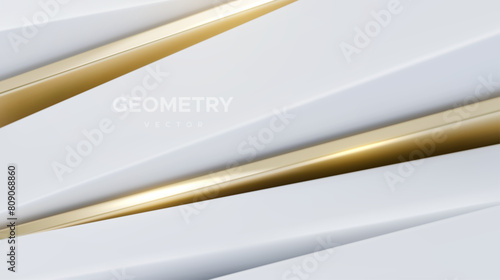 3d white and golden abstract background. Geometry shift. Slanted shapes. Vector illustration of diagonal sliced geometry shapes. Minimalist design concept