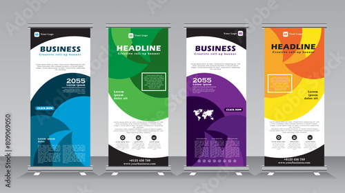 Business roll up banner set. Standee design for business. Banner Template for event, conferance, meeting and exhibition , Abstract colour -blue, yellow, purple and yellow, pint ready banner template.