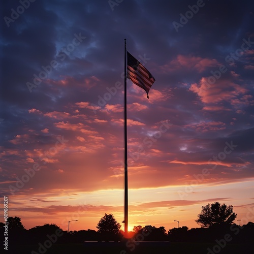 sunset over the flag , memorial day