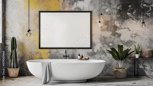 Banheira e em cima um quadro em branco - wallpaper