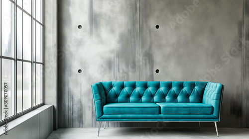 Sofá azul claro no fundo cinza - wallpaper HD photo