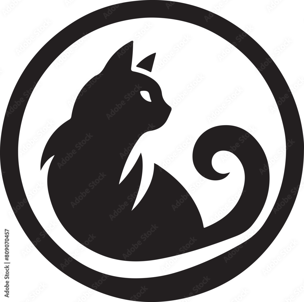 Create Cat logo vector, silhouette style and white background.