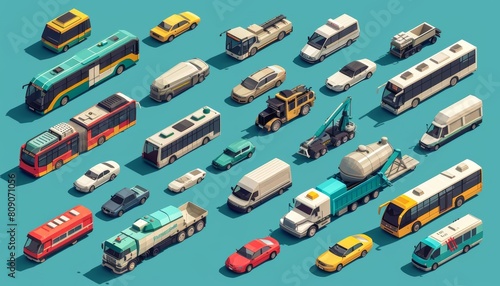 A beautiful isometric set of vehicles  showcasing the evolution of transportation  model isolated on solid background