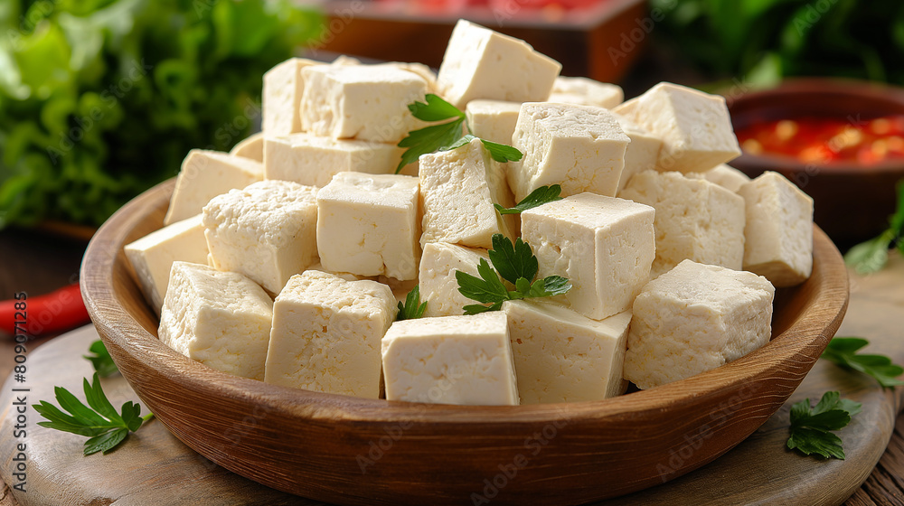 A bowl of white tofu with parsley on top