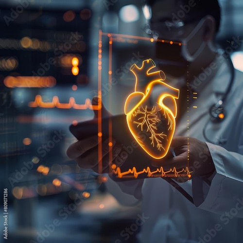 A closeup of cardiology with Glow HUD big Icon of a beating heart
