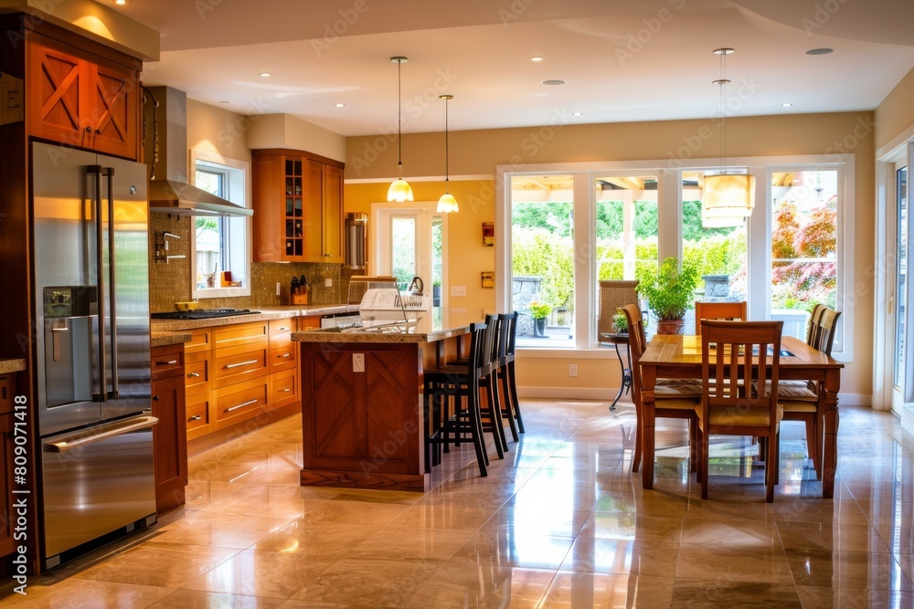 Spacious Modern Kitchen Interior with Dining Area and Natural Light Spacious Modern Kitchen Interior with Dining Area and Natural Light