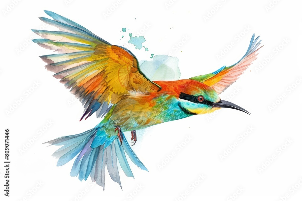 Obraz premium A cute watercolor of a bird, capturing its vibrant feathers in art, isolated white background