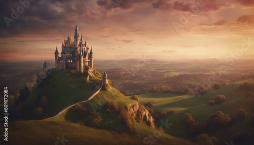 Fantasy castle on a hilltop 2 AI Generate photo