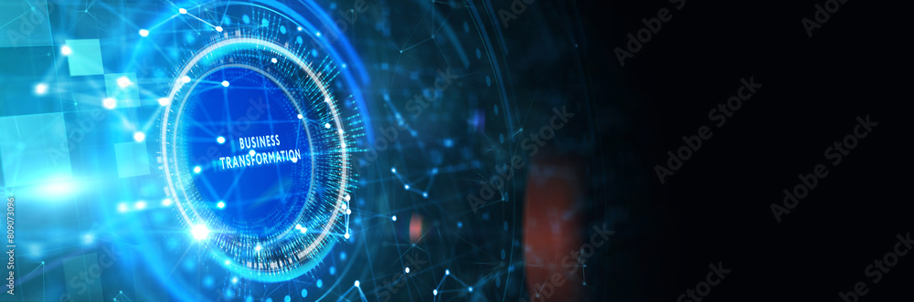 Business, technology, internet and network concept. Virtual screen of the future and sees the inscription: Business transformation. 3d illustration