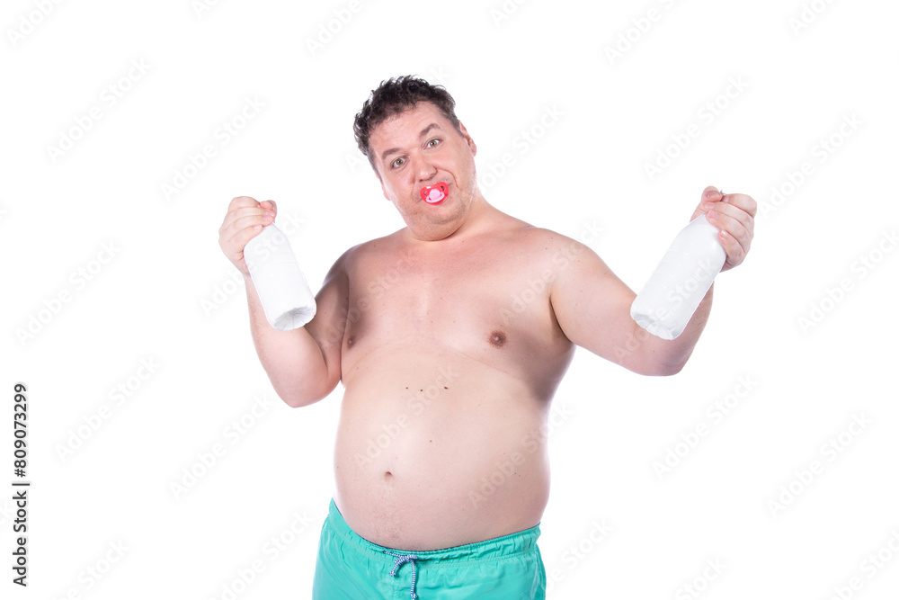 Funny fat man. White background. Funny fat man. White background.