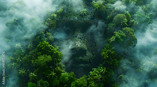 Forest in human form, Mysterious Jungle Skull Hidden in Tropical Greenery, Generative AI