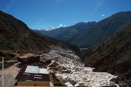 Sequence of terraces with brackish water in the reserve called Salineras de Maras in the sacred valley