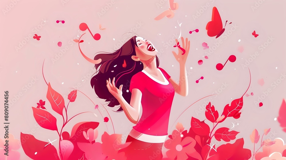 Embracing the Music: Woman with Wide Smile Singing Joyfully
