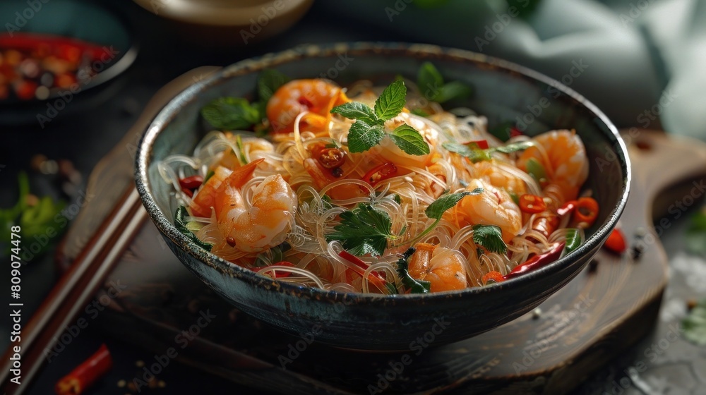 Delectable Glass Noodle Salad with Vibrant Herbs and Spices an Authentic Thai Culinary Delight