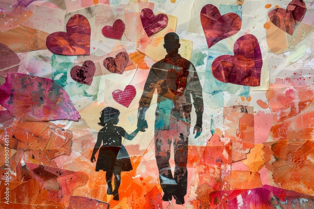 Man walking with daughter on heart background. Collages Expressing the Unconditional Bond Between Parents and Children