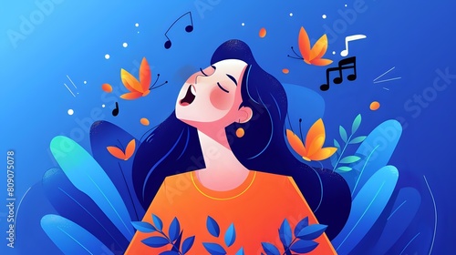 Happy Woman in Vibrant Setting Singing with Joy