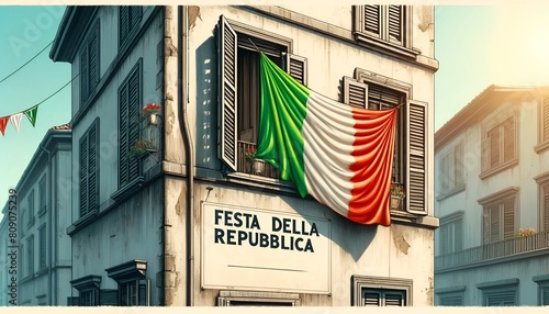 Vintage poster illustration for italy republic day.