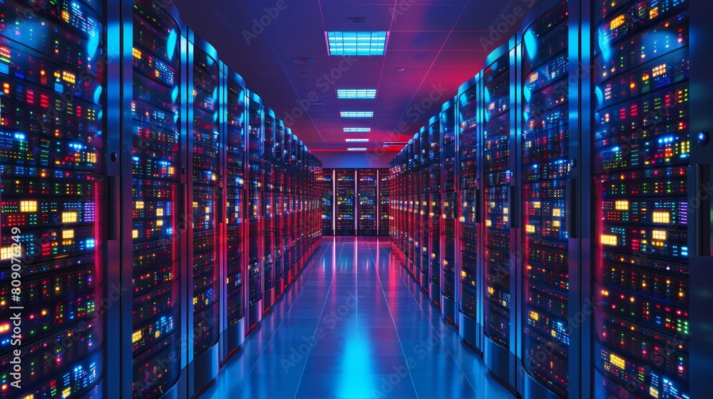 Colorful Server Racks in a High-Tech Data Center Colorful Server Racks in a High-Tech Data Center