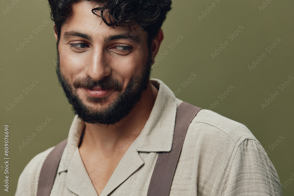 Fototapeta premium Man cool smile portrait male face adult person guy happy handsome beard young background