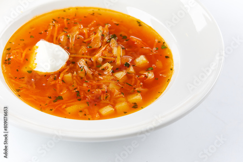 vegetable soup on the white photo