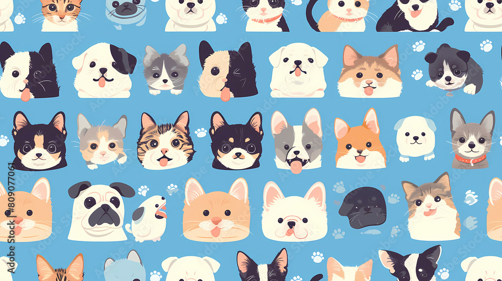 Seamless pattern with cute dogs and cats. Vector illustration. Seamless pattern with cute dogs and cats. Vector illustration.
