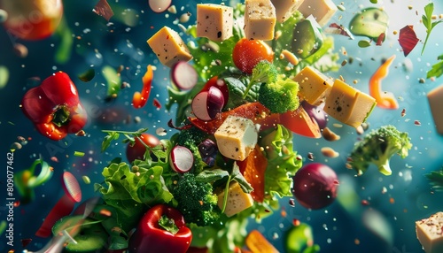 Savor the vegetarian options as they transform into a flying healthy food explosion