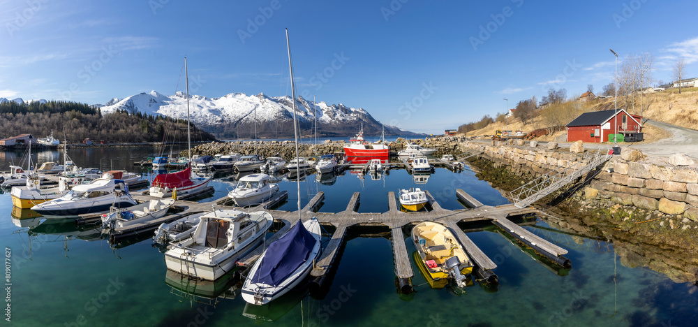 Panoramic View of the Harbor Neverdal in Nordland county, Norway