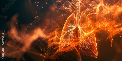 Virtual interface for diagnosing and treating human lungs in healthcare technology. Concept Healthcare Technology, Virtual Interface, Diagnosing Lungs, Treating Lungs, Medical Innovation