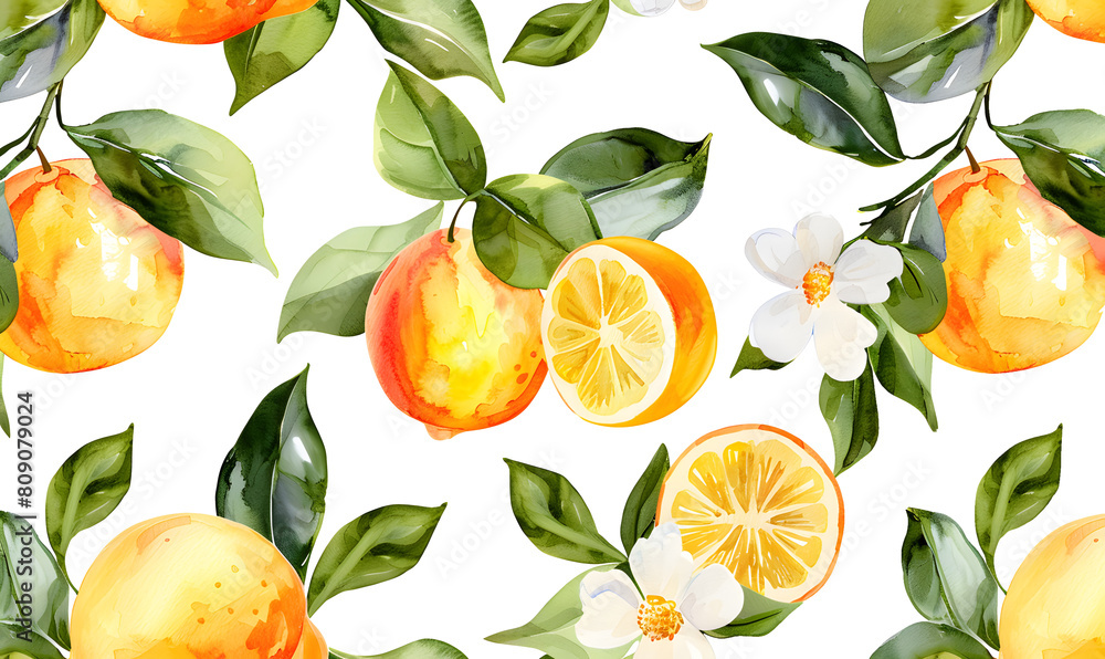 Watercolor Citrus Pattern PNG