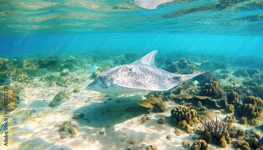 Fototapeta premium Giant Stingrays in the blue ocean, a stunning view of marine animals