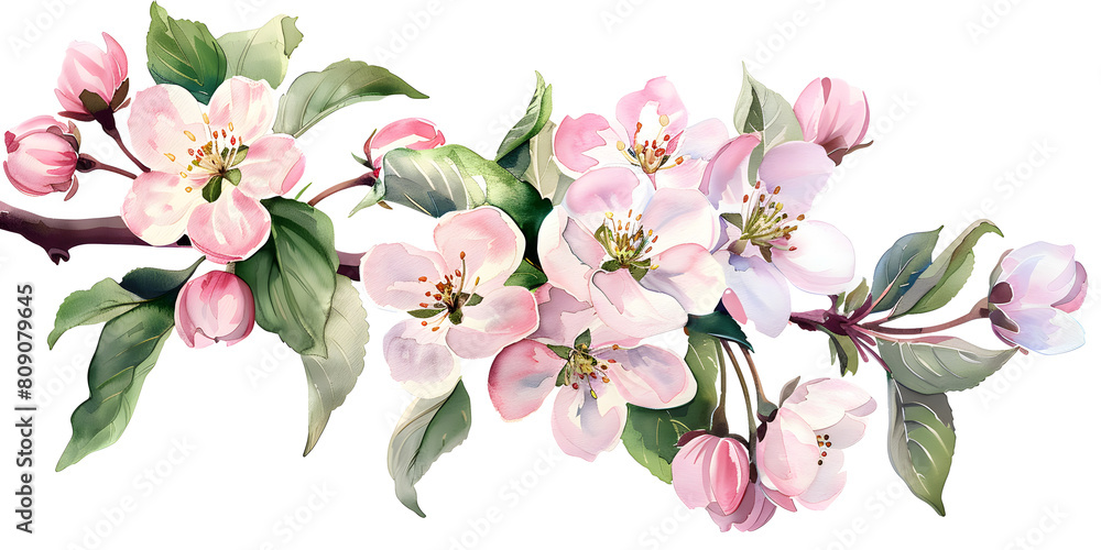 Spring Apple Blossom Watercolor Illustration Isolated PNG