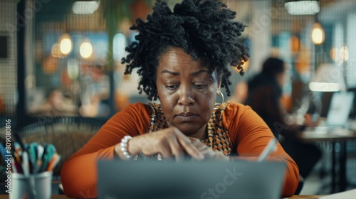 Woman Concentrating on Laptop Work