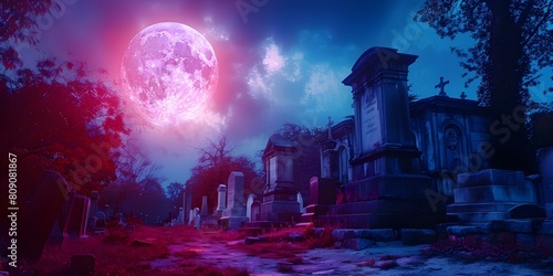 At full moon graveyard transforms into eerie yet enchanting scene of spirits. Concept Spooky Photography, Full Moon Effects, Haunting Graveyard, Enchanting Spirits, Nighttime Ambiance