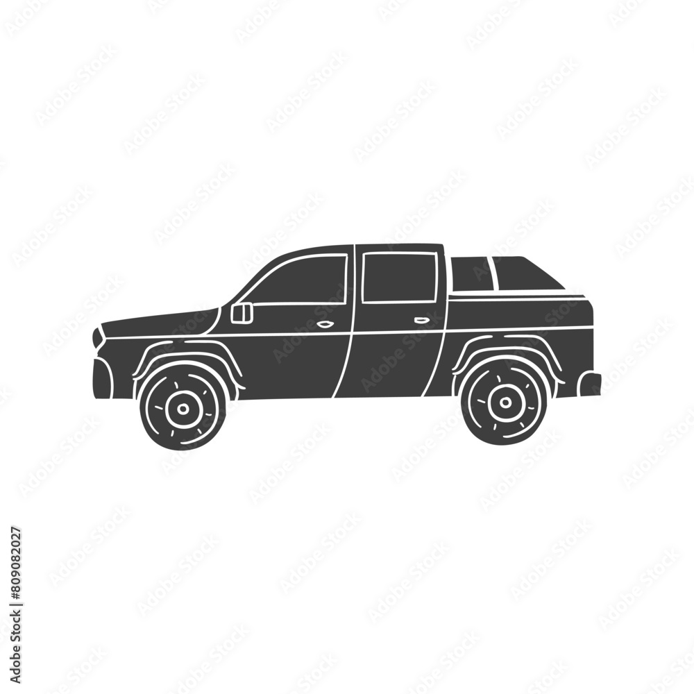 Pick up Icon Silhouette Illustration. Vehicles Vector Graphic Pictogram Symbol Clip Art. Doodle Sketch Black Sign.