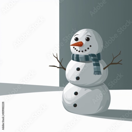 An image of a smiling snowman in a bright winter setting. Copy space. AI generated. (ID: 809082228)