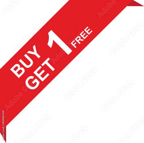 Buy 1 get 1 free red corner ribbon tag with text