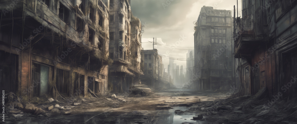 An abandoned gloomy city without people An abandoned gloomy city without people