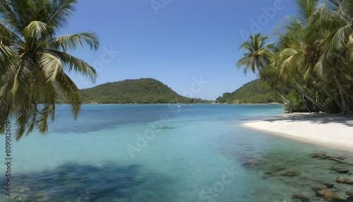 A tranquil bay with crystal clear water and palm t upscaled 2