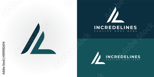 Abstract initial triangle letter IL or LI logo in deep blue-green color isolated on multiple background colors. The logo is suitable for sports gym company icon logo design inspiration templates.